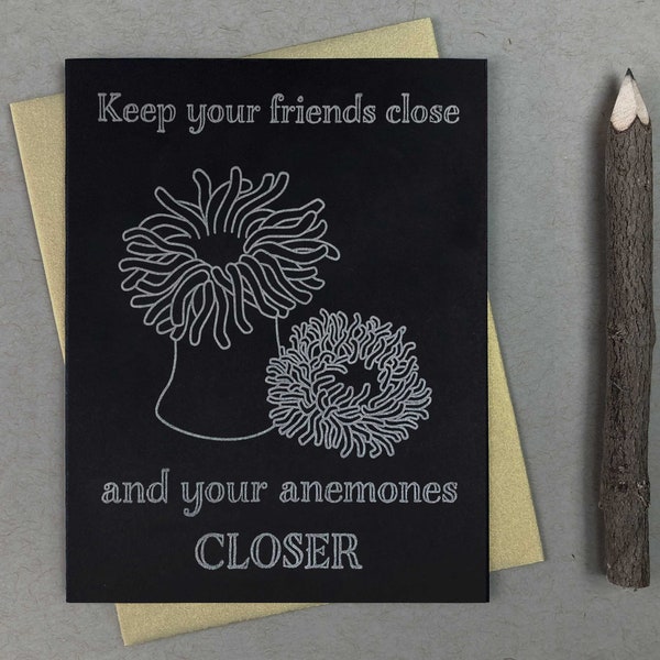 Funny friend card / letterpress card / Sea anemone / marine biology card