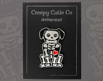 Dog enamel pin / dog pin creepy cute dog pastel goth skeleton occult pin