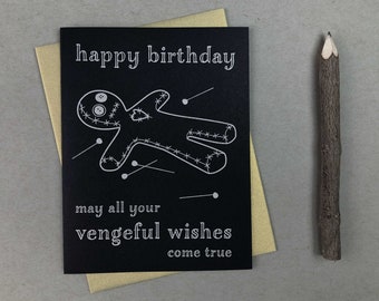 Voodoo doll / funny birthday card / witch birthday card / letterpress card / goth birthday card