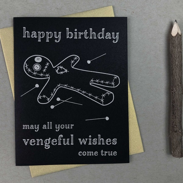 Voodoo doll / funny birthday card / witch birthday card / letterpress card / goth birthday card