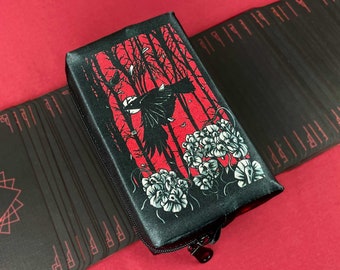 Satin Crow Tarot Pouch with Zipper | Lost Hollow Tarot Card Bag | Printed Artwork by Pixel Occult