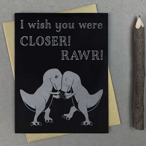Tu me manques carte | T-rex pensant à vous carte drôle carte de relation longue distance bras t-rex