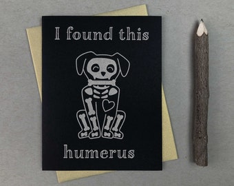 Dog skeleton letterpress card | funny dog card pastel goth creepy cute witchy things friend card