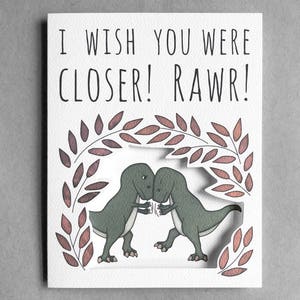 Mis je kaart | Kaart langeafstandsrelatie T-rexkaart mis je vriendin langeafstandsvriendje mis je vriend die aan je denkt