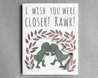 Miss you card | Long distance relationship card t-rex card miss you girlfriend long distance boyfriend miss you friend thinking of you card