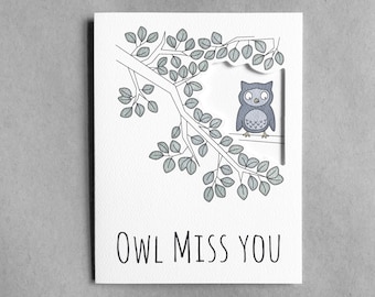 Miss you card | goodbye card miss you friend long distance relationship owl card I'll miss you card best friend moving card