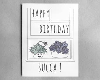 Succulent birthday card | funny plant birthday card cactus card for girlfriend card for mom cute birthday card plant lover echeveria