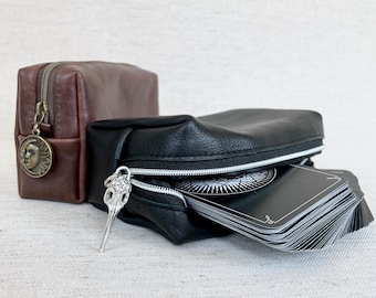 Leather Tarot Case | Lined Tarot Bag With Zipper Storage Pouch in Three Sizes