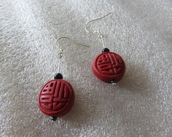Fine silver disc earrings with red howlite starfish charms,Cinnabar patina fine silver earrings