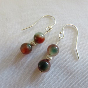 Red & Green Jade Drop Earrings -- Gemstone Earrings --  Sterling Silver