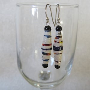 Hand Made Paper Bead Earrings  -- Boho jewelry -- Sterling Silver -- Drop Earrings