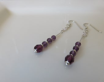 Amethyst crystal long drop earrings - 925 Sterling silver earrings