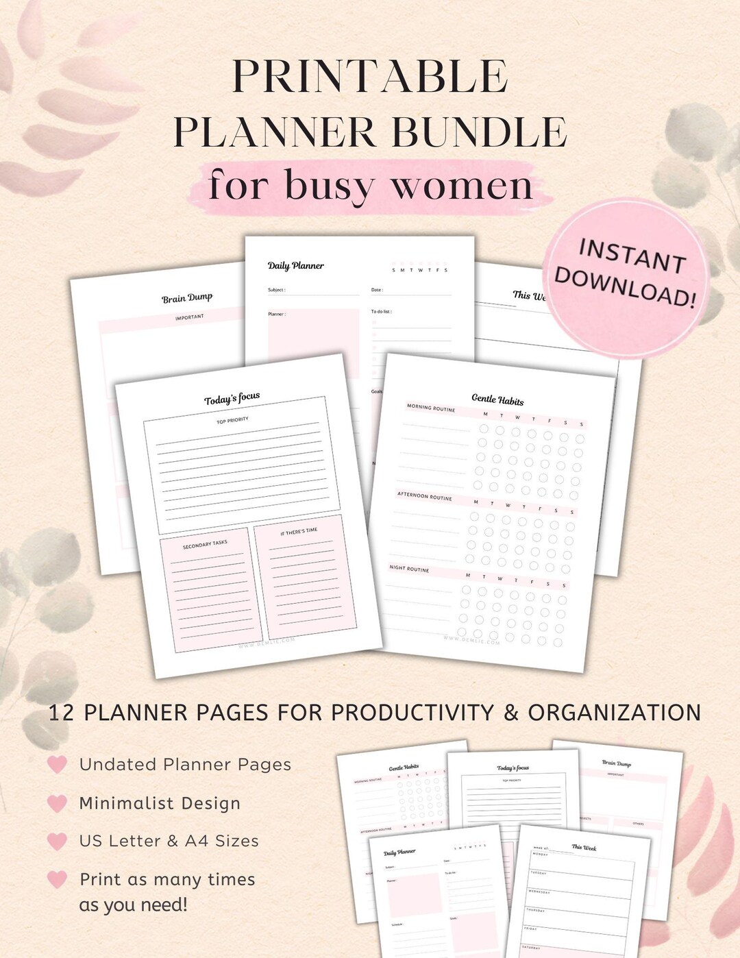 Minimalist Weekly Planner Printable | Self Care & Habit Tracker (PDF ...