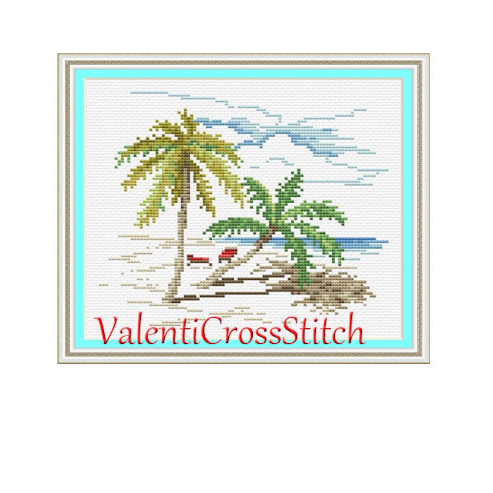 Beach Cross Stitch Pattern Summer Beach Sea Palm Trees Etsy