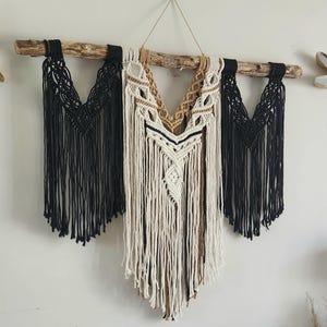 Large Macrame Wall Hanging | Bohemian Tapestry | Natural Home Decor | black tan decor