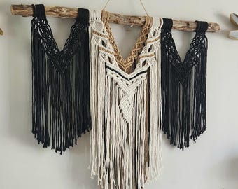 Large Macrame Wall Hanging | Bohemian Tapestry | Natural Home Decor | black tan decor