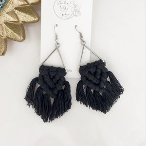 Black Macrame Earrings | Macrame Dangle Earrings | Boho Jewelry