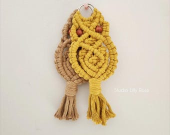 Handmade Macrame Owl Keychain /  Mini Owl Macrame Wall Hanging