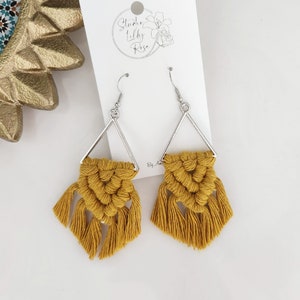 Mustard Yellow Macrame Earrings | Macrame Dangle Earrings | Boho Jewelry