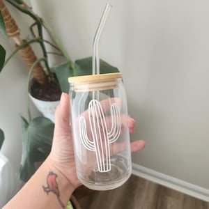 Cactus Drinking Glass with lid and straw | glassware | cactus cup | Cactus drinking cup | glass cup