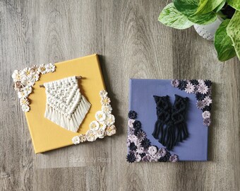 Floral Macrame Canvas | Wall Art | Macrame Wall Hanging
