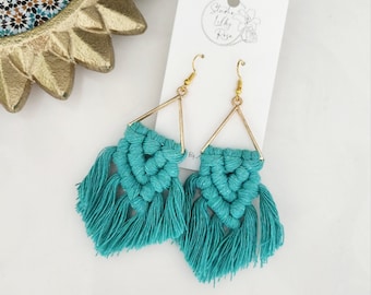 Aqua Macrame Earrings | Macrame Dangle Earrings | Boho Jewelry