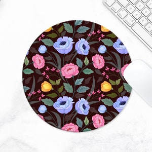 Flowers Mouse Mat, Flower Print Mouse Mat, Computer Mouse Pad Mat, PC MAC Non Slip Decor, Mousemat UK, Pink & Blue, Flower Print Mousepad