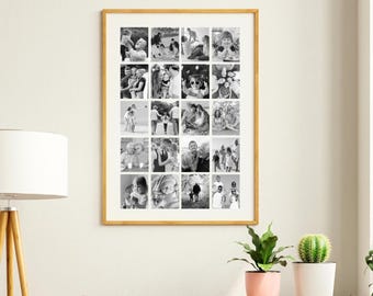 Collage de marcos de fotos de pared grandes, regalo de marco de fotos personalizado, collage familiar personalizado de 20 fotos, arte de pared con fotos, marco múltiple personalizado