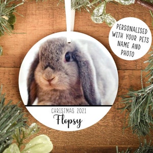 Rabbit Christmas Tree Decoration, Personalised Rabbit Christmas Bauble, Personalised Christmas Ornament, Rabbit Memorial Ornament, Bunny