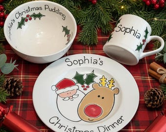 Personalised Children's Christmas Dinner Set - Xmas Themed Bowl