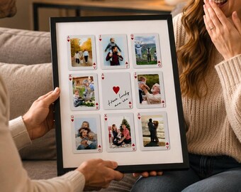 Personalised Lucky Playing Card Photo Print, Custom Family Photo Collage Frame, How Lucky Are We Print, Memory Gift for Mum Dad Grandparents