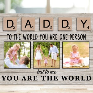 Daddy Gift from Child, Custom Photo Frame Woodblock, Bespoke Gift for Daddy, Scrabble Tile Design, Gift for Dad for Birthday or Father's Day