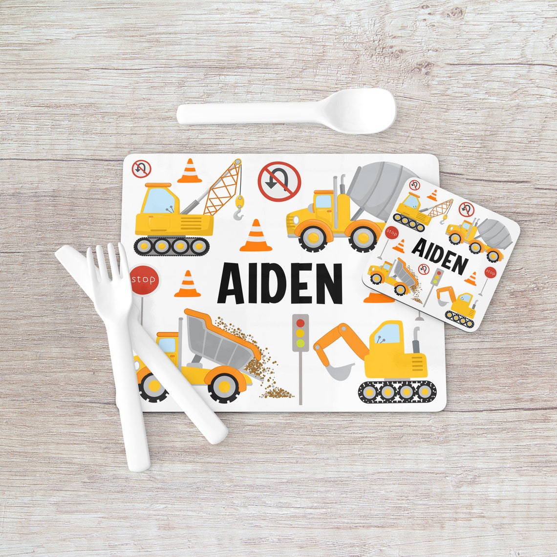 Construction Placemat Toddler Placemat Personalised Kids Etsy