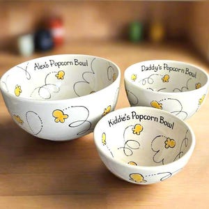 Popcorn Bowl, Personalised Pop Corn Bowl, Glazed Ceramic Bowls, Bowl for Popcorn, Couples Gift, Personalised Gift, Popcorn Bucket, Tub