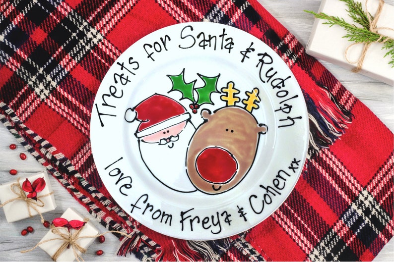 Christmas Eve Plate, Father Christmas Plate, Santa and Rudolf, Xmas Plate, Christmas Plate, Christmas Beaker, Christmas Gift, Santa Plate image 1