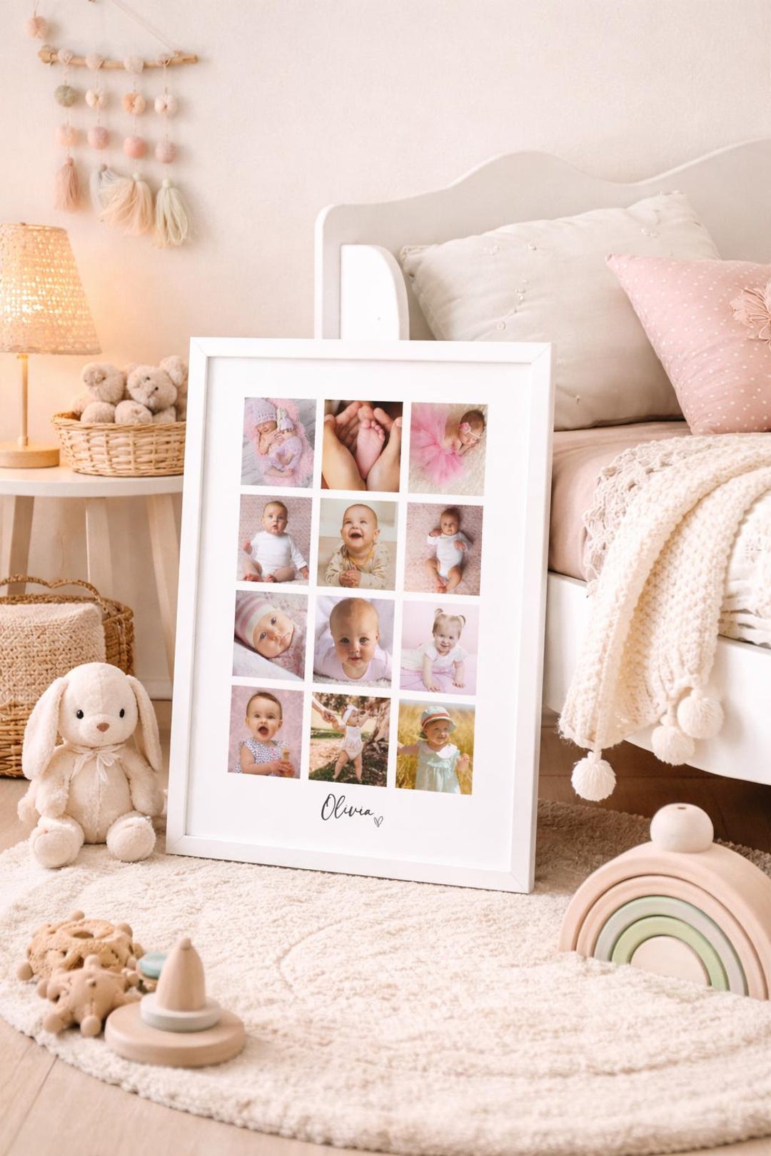 Baby First Year Photo Collage, Personalised 12 Pictures, Baby's 1st ...