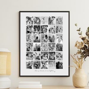 May include: A black framed photo collage with a grid of black and white family photographs. The text "Home is wherever we are together" is displayed at the bottom of the print.