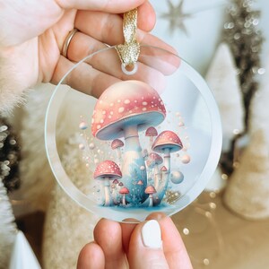 Glass Christmas Ornament with Mushroom Design, Cottagecore Decoration for Mushroom Lover, Cute Mushroom Design Decor, Gift for Mum for Xmas