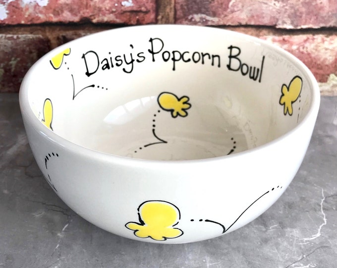 Popcorn Bowl, Personalised Pop Corn Bowl, Glazed Ceramic Bowls, Bowl for Popcorn, Couples Gift, Personalised Gift, Popcorn Bucket, Tub