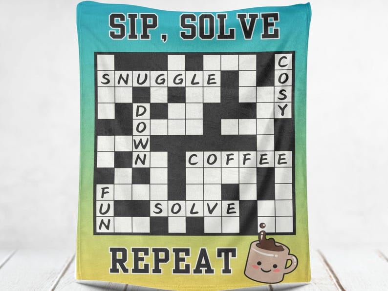 Coffee and Crossword Puzzle Gift Blanket, Soft Throw for Crossword