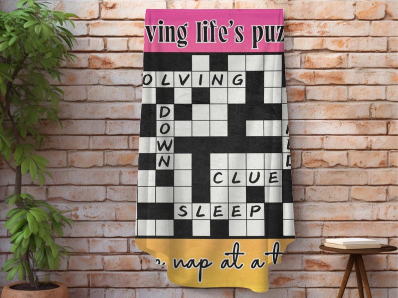 Crossword Puzzle Gift Blanket, Soft Throw for Crossword Lover, Puzzle