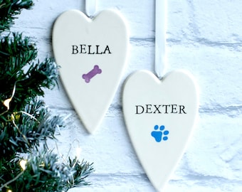 Christmas Decoration, Personalised Pet Gift, Dog Decor Tree Decoration, Hanging Decoration, Pet Memorial, Pet Keepsake, Ceramic Heart Gift