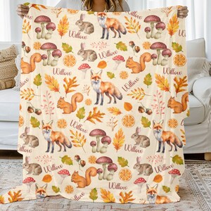 Personalised Woodland Blanket, Cute Fall Baby Blanket, Kids Soft Blanket, Custom Name Blanket, Pretty Cottagecore Blanket, Plush or Sherpa