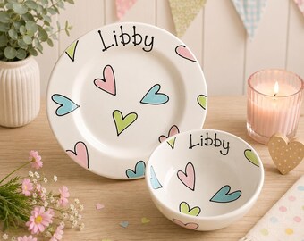 Personalised Snack Set, Ceramic Plate Bowl Set, Dinner Set, Ceramic Plate, Ceramic Bowl, Personalised Plate, Personalised Bowl, Kids Pottery