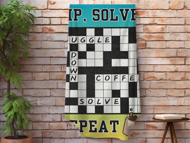 Coffee and Crossword Puzzle Gift Blanket, Soft Throw for Crossword