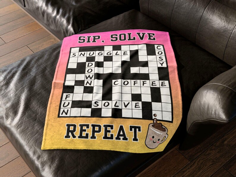 Coffee and Crossword Puzzle Gift Blanket, Soft Throw for Crossword