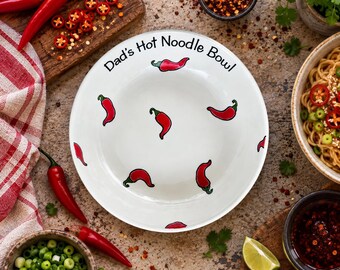 Personalised Chilli Bowl, Buddha Bowl, Glazed Ceramic Pasta Bowl, Pretty bowl, Gifts for Her, Gift for Him, Chilli Pepper, Personalised Gift