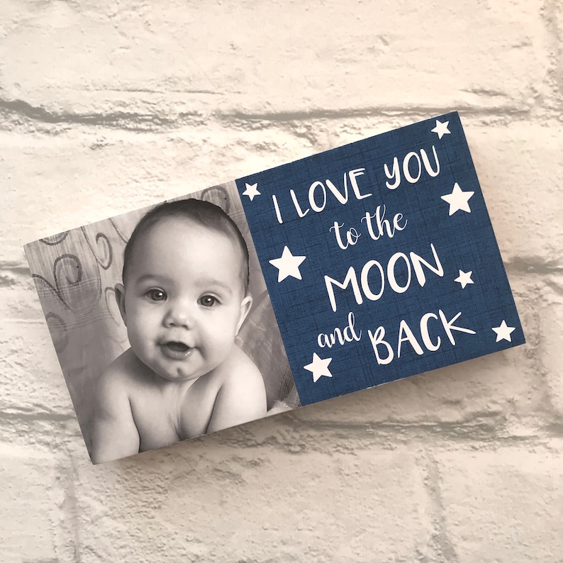 Gift for Mummy /& Daddy Personalised with your own photo I love you to the moon and back photo block Bespoke Keepsake Custom Photo Gift
