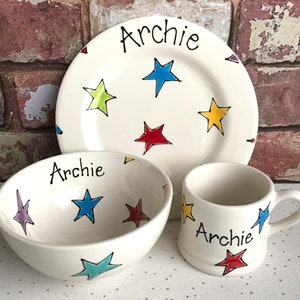 Personalised Child Dinner Set, Ceramic Plates & Bowl Set, Gift for Child, Children's Gift, Child Eating Set,  Personalised Plate Bowl Mug