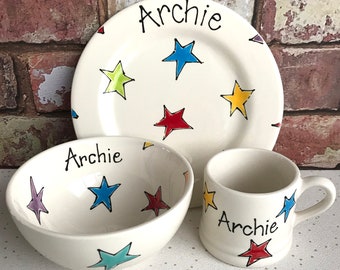 Personalised Child Dinner Set, Ceramic Plates & Bowl Set, Gift for Child, Children's Gift, Child Eating Set,  Personalised Plate Bowl Mug